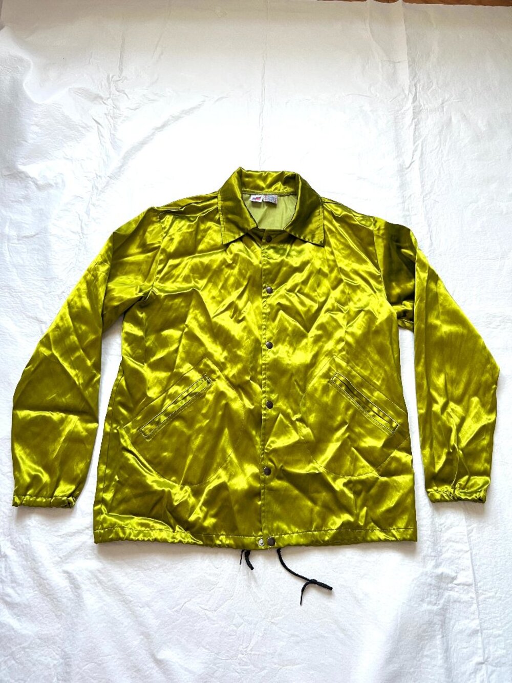 Vintage Ebbets Field Flannels coach jacket chartreuse green satin mens XL USA